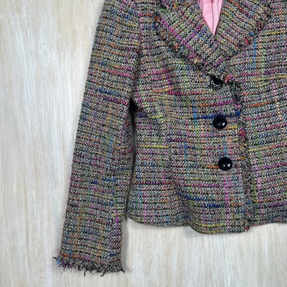 Trina Turk Multicolor Tweed Wool Blend Preppy Button Front Lined 6 Blazer Jacket - Picture 4 of 14